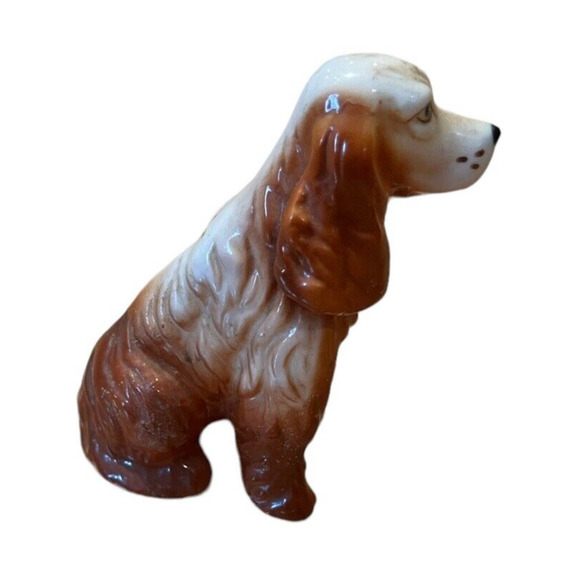 Vtg Cocker Spaniel Dog Figurine Bone China Porcelain Sitting Dog Brown White - Picture 1 of 5